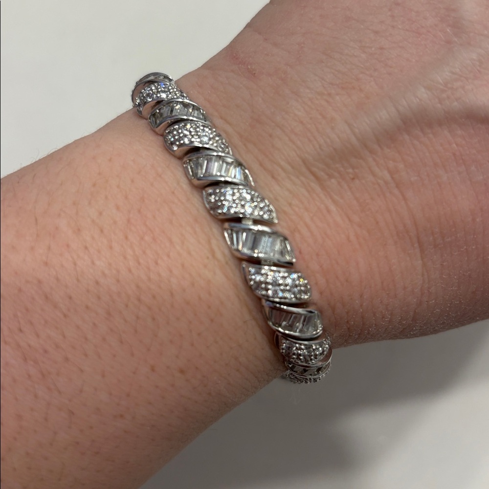Ross Simon’s Sterling Silver Cubic Zirconia Baguette Bracelet Size 7 3/4”